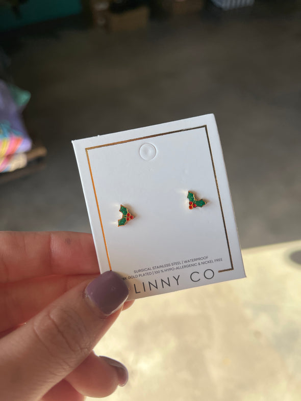 Linny Co Holly Berry Screwback Stud Earring