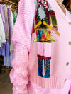 QOS Pink Shard Sequin Sleeve Nutcracker Cardigan