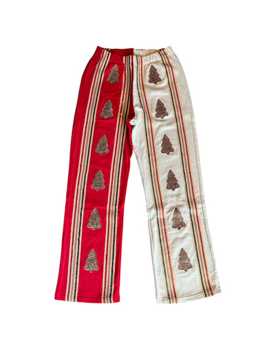 QOS Red&Ivory Striped Christmas Cookie Sweatpants