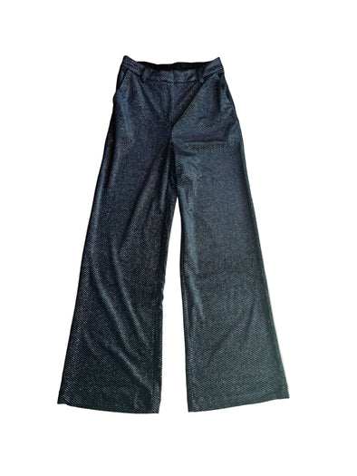 Skies are Blue Black Multicolored Embellished Velvet Pants