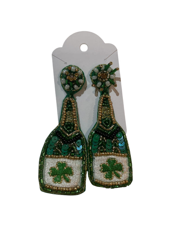 St. Patrick Day Champagne Bottle Earrings