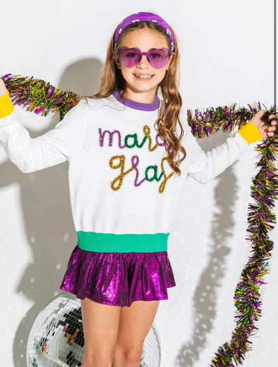 QOS Kids Mardi Gras Glitter Sweater
