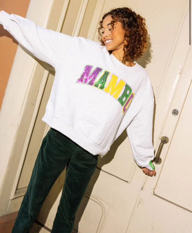 QOS Grey Mardi Gras Sequin Mambo Sweatshirt