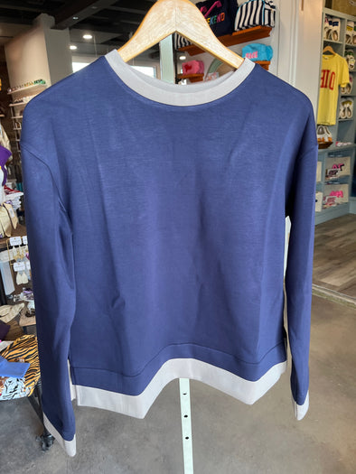 P. Cill Navy and Taupe Contrast Border Long Sleeve Top
