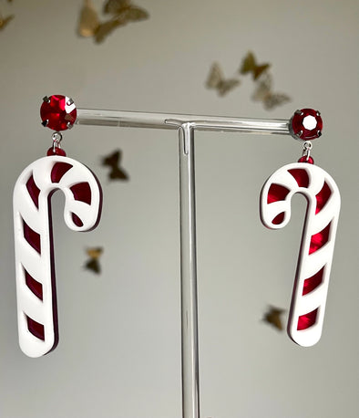Louie Love Marble Red Candy Cane Acrylic Earrings