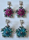 Louie Love Beaded Pink & Blue Snowflake Christmas Winter Earrings