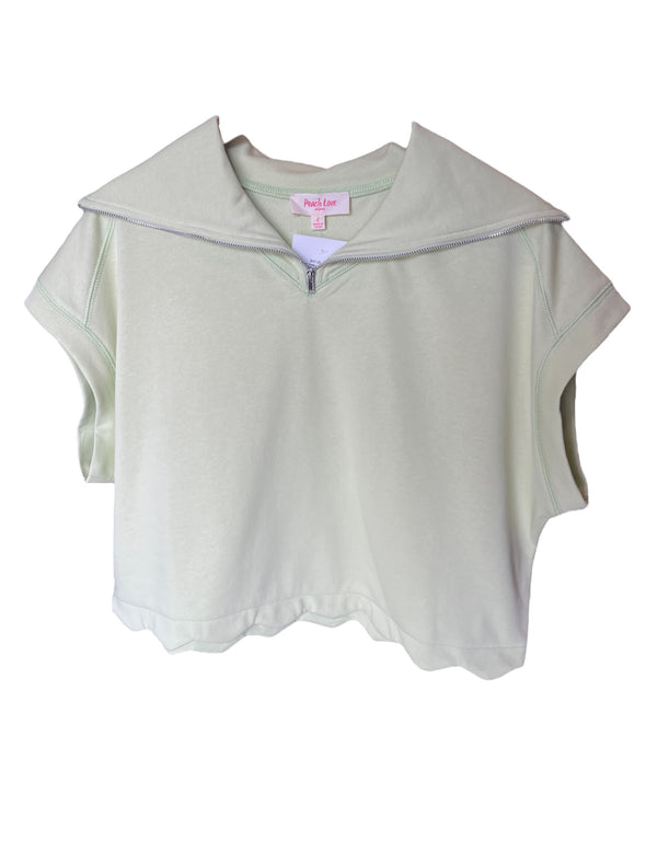 Peach Love Lime Green Scallop Hem Dolman Sleeve Top