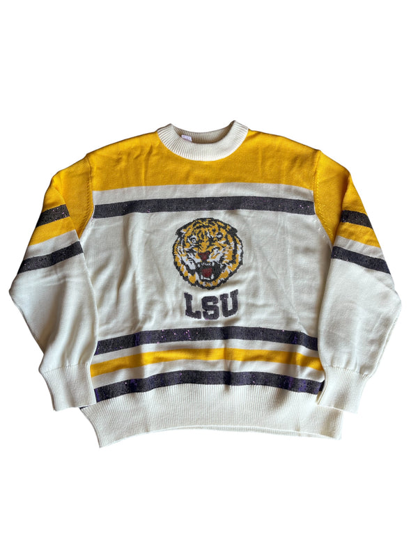 QOS Licensed LSU Striped Colorblock Sweater