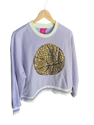 QOS Lavender Jeweled Basketball Sweatshirt