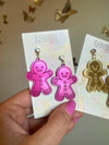 Louie Love Acrylic Gold Pink Gingerbread Christmas Earrings