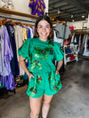 QOS Green Poof Sleeve Holly Top