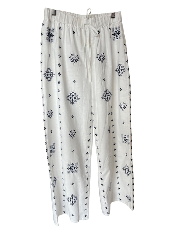 Mable White Embroidered Pants