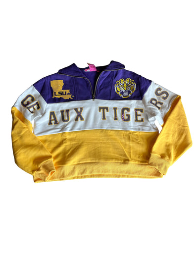 QOS Licensed LSU Quarter Zip Colorblock Sweatshirt