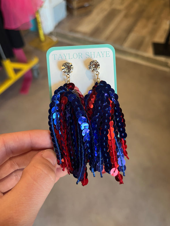 Taylor Shaye Red/Blue Sequin Tassels