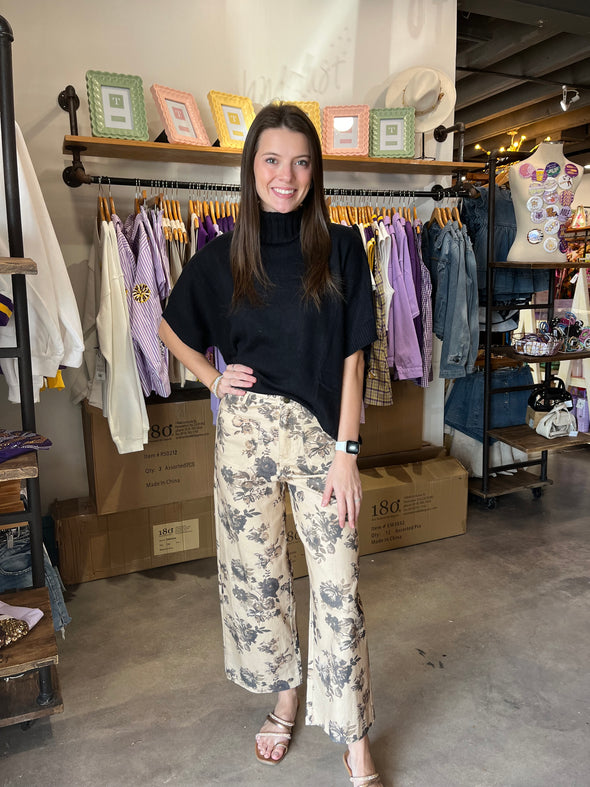 Entro Taupe Floral Wide Leg Pants