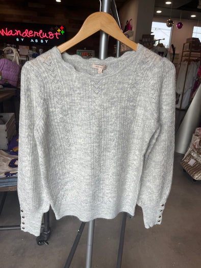 Skies are Blue Gray Cable Round Neck Sweater