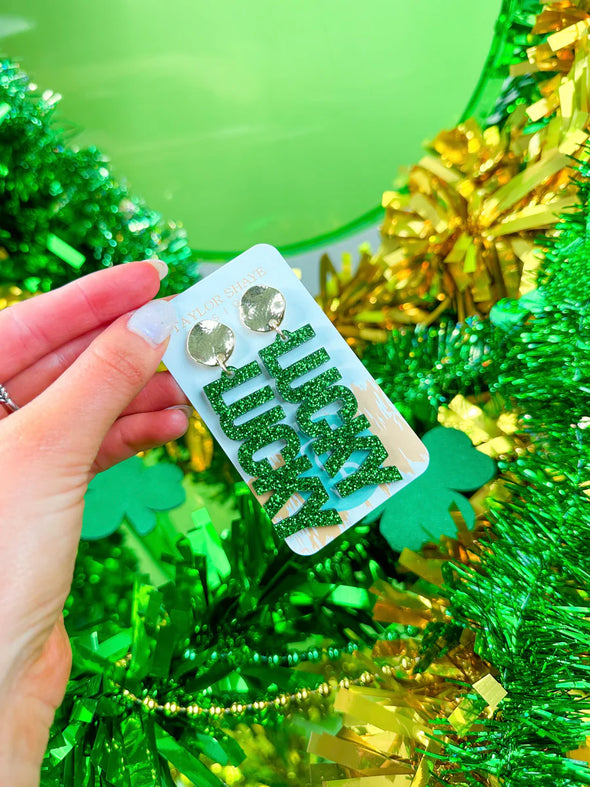 Taylor Shaye Lucky Acrylic Drops- Green Glitter