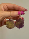 Louie Love Purple Glitter Gold Football Sports Paw Hoop Earrings