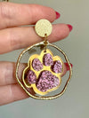 Louie Love Purple & Gold Football Sports Paw Earrings