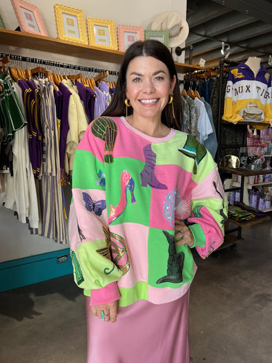 QOS Licensed Lavender, Pink, & Green Checkered Wicked Icon Sweatshirt