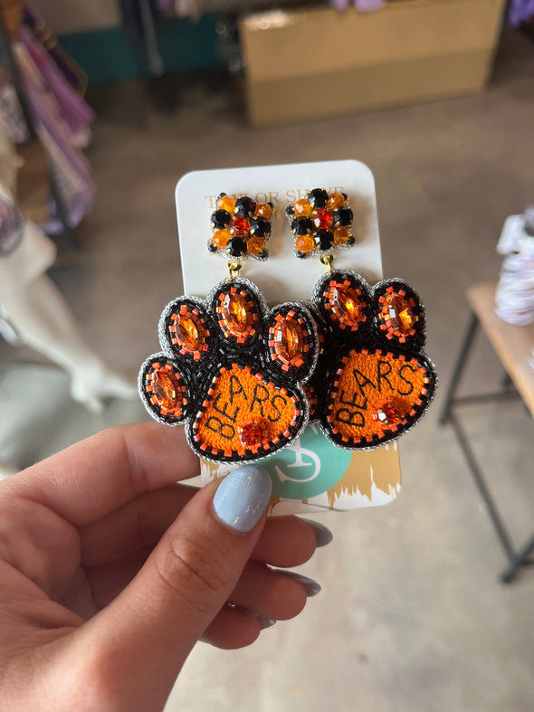 Taylor Shaye Orange and Black Beaded Paw Stud Earrings