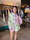 QOS Licensed Green, Pink,& Lavender Wicked Cotton Button Down Top