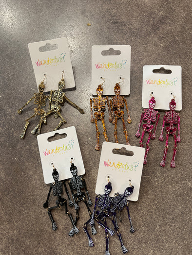 Glittered Dangle Skeleton Earrings