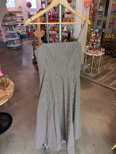 Aureum Brown Striped Panel Midi Dress