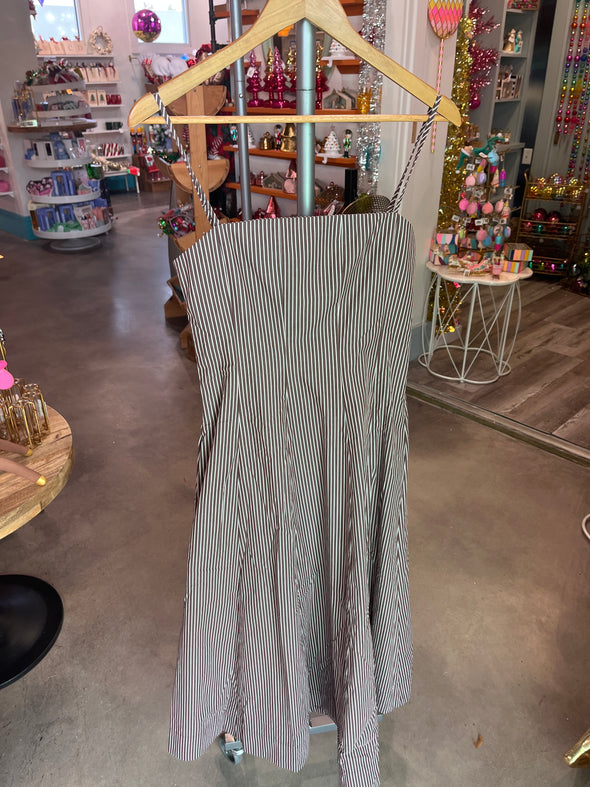 Aureum Brown Striped Panel Midi Dress