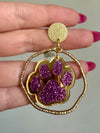 Louie Love Purple & Gold Football Sports Paw Earrings