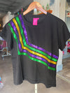 QOS Black Diagonal Mardi Gras Stripe Tee