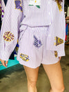 QOS Licensed LSU Mini Icon Striped Shorts