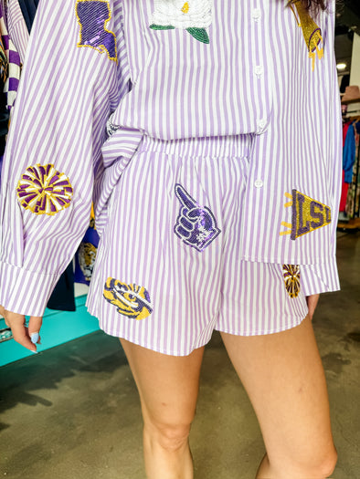 QOS Licensed LSU Mini Icon Striped Shorts