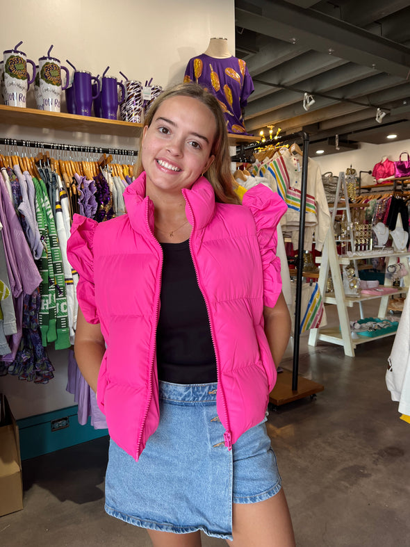 GeeGee Hot Pink Ruffle Puffer Vest