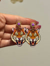 Louie Love Gold Purple Acrylic Gameday LSU Tiger Face Earrings
