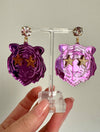 Louie Love Gold Purple Acrylic Tiger Face Rockstar Earrings