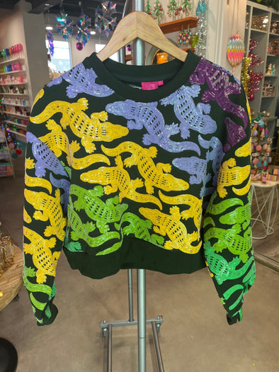 QOS Dark Green, Purple, Yellow & Green Alligator Sweatshirt