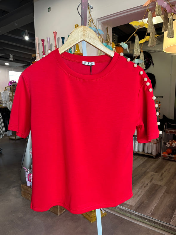 Why Dress Red Pearl Top