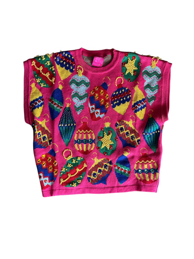 QOS Hot Pink Multi Jeweled Ornament Top