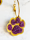 Louie Love Purple & Gold Football Sports Paw Hoop Earrings