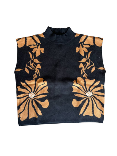 Entro Black Mock Neck Sweater with Brown Floral
