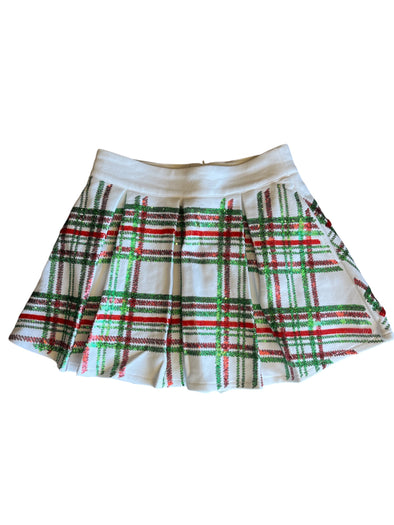 QOS Red, White, and Green Plaid Pleat Skort