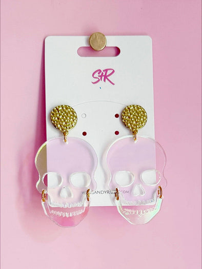 Iridescent Acrylic Large Skull Earring