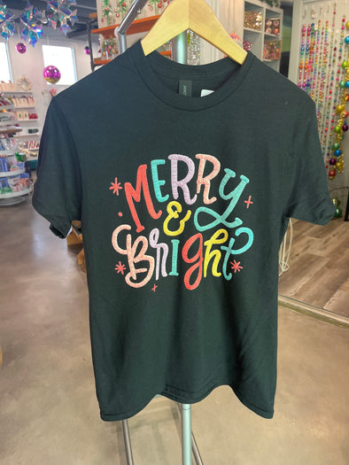 Black Faux Embroidered Merry and Bright Tee