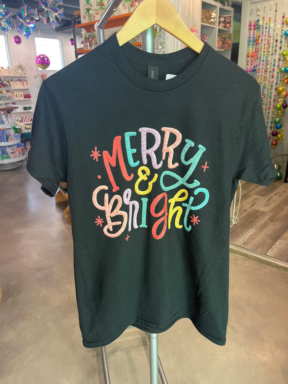 Black Faux Embroidered Merry and Bright Tee