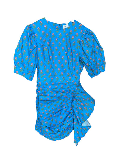 Aureum Blue Ruched Sash Mini Dress