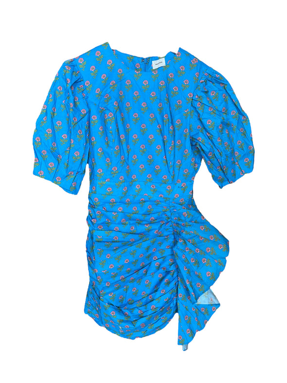 Aureum Blue Ruched Sash Mini Dress