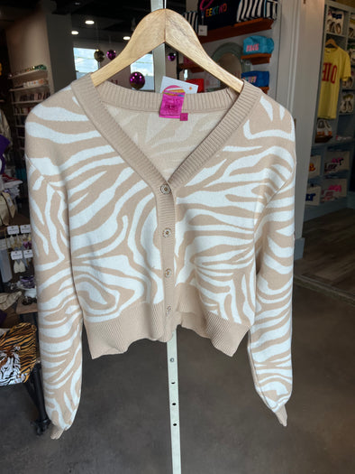 QOS Ivory Tiger on Tiger Print Cardigan