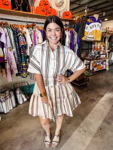 Aureum Ivory Plaid Mini Shirt Dress
