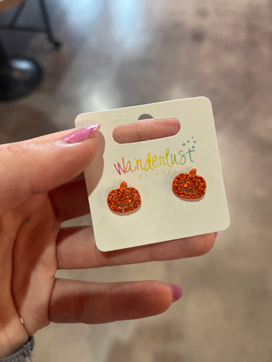 Bedazzled Jack-O-Lantern Stud Earrings